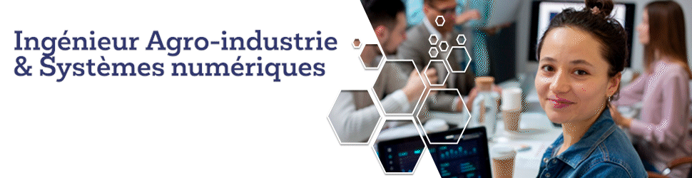 à droite, jeune femme souriante et à guache un message qui défile : institut Boussingault le Cnam - Ingénieur agro industrie et systèmes numériques - Une formation en alternance au coeur des transitions alimentaires- rejoins la première promotion.